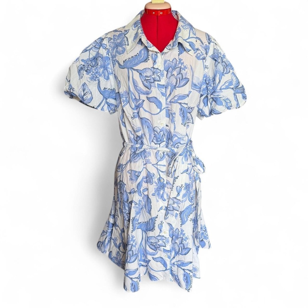Cynthia Steffe cotton‎ blue & white floral button up shirt dress